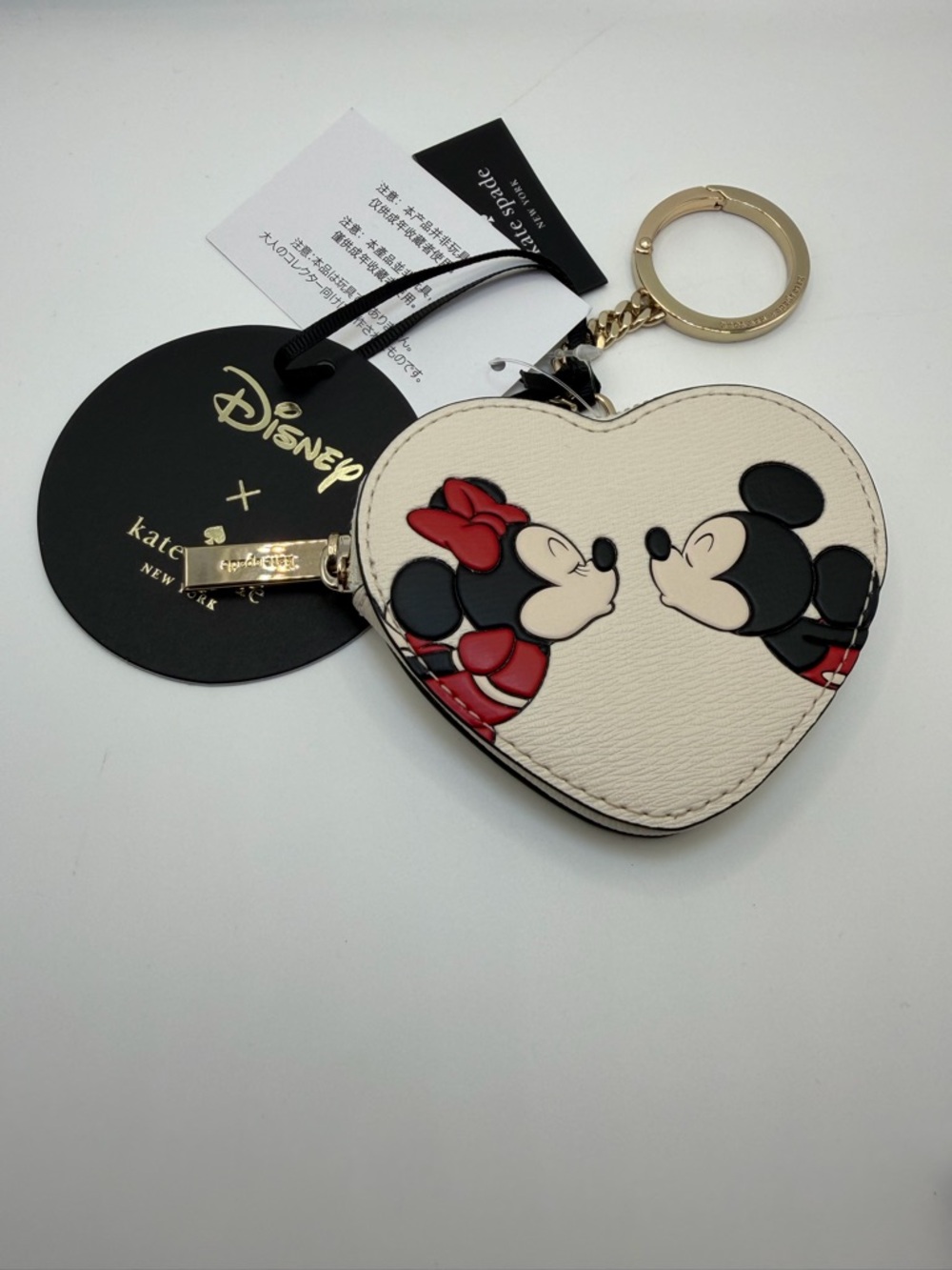Kate Spade x Disney Minnie & Mickey Heart Coin Purse Keychain NWT